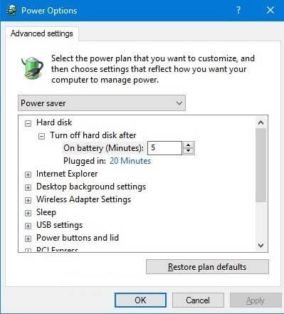 How to use advanced power settings