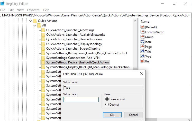 Changes in Registry Settings