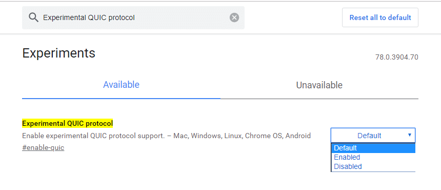 Experimental QUIC Protocol