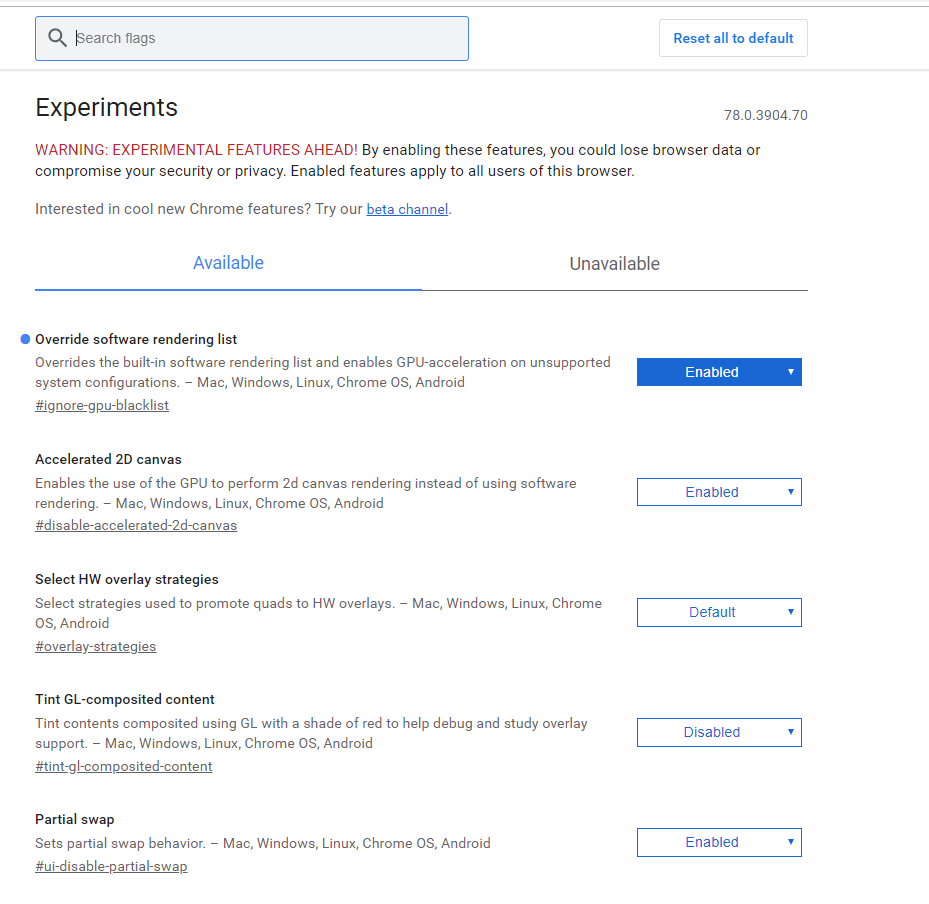 List of Chrome Flags