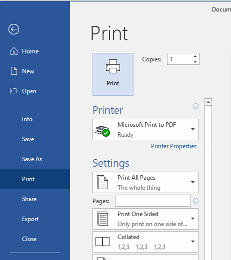 Microsoft Print to PDF
