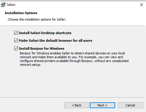 Safari Installation default