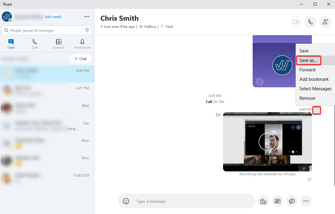Save a Skype Call Recording