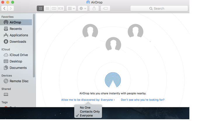 Set Visibility of AirDrop to Everyone