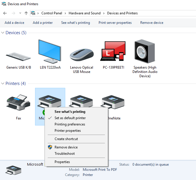 Set as default printer