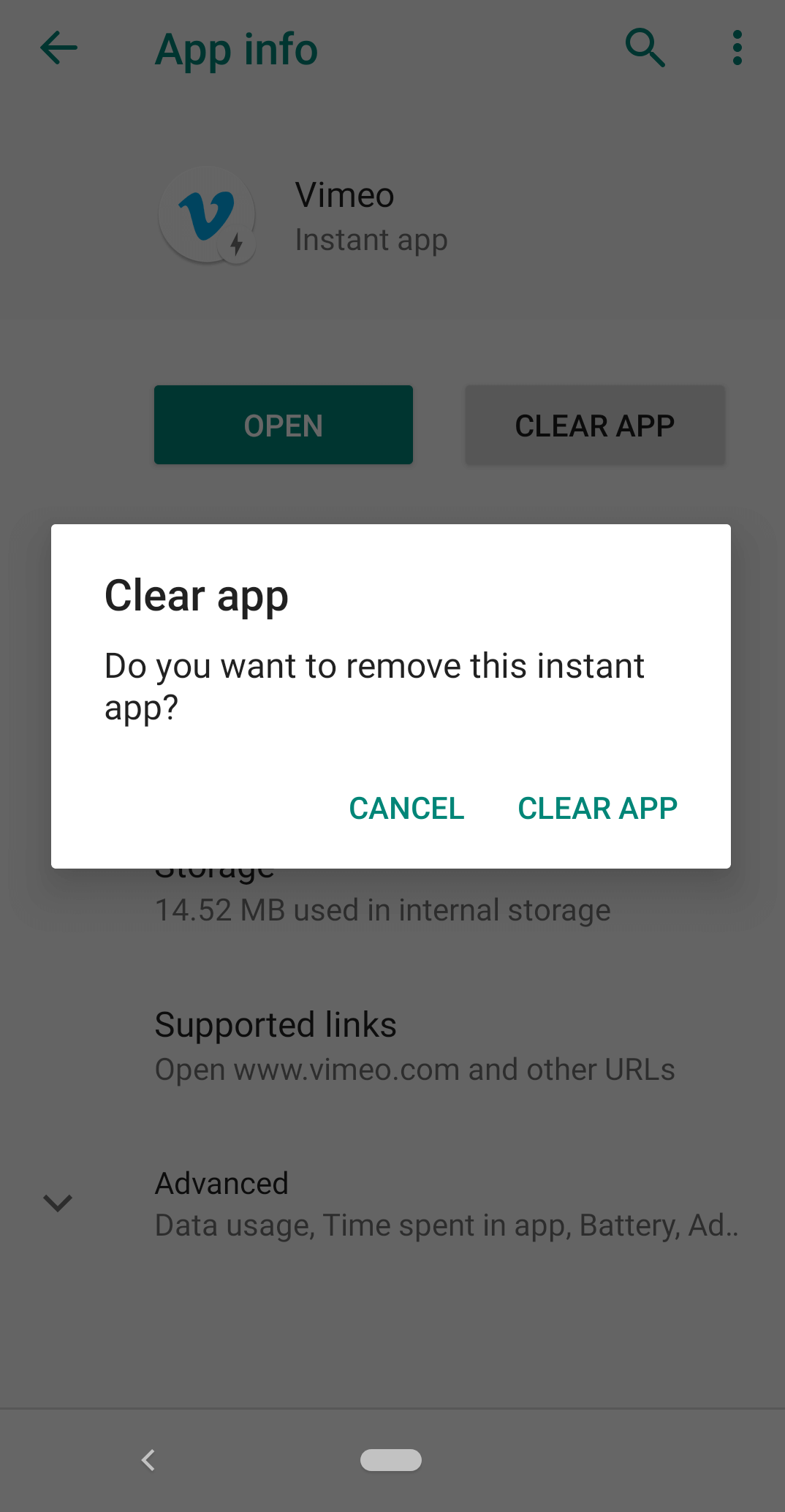 Tap on the Clear app button