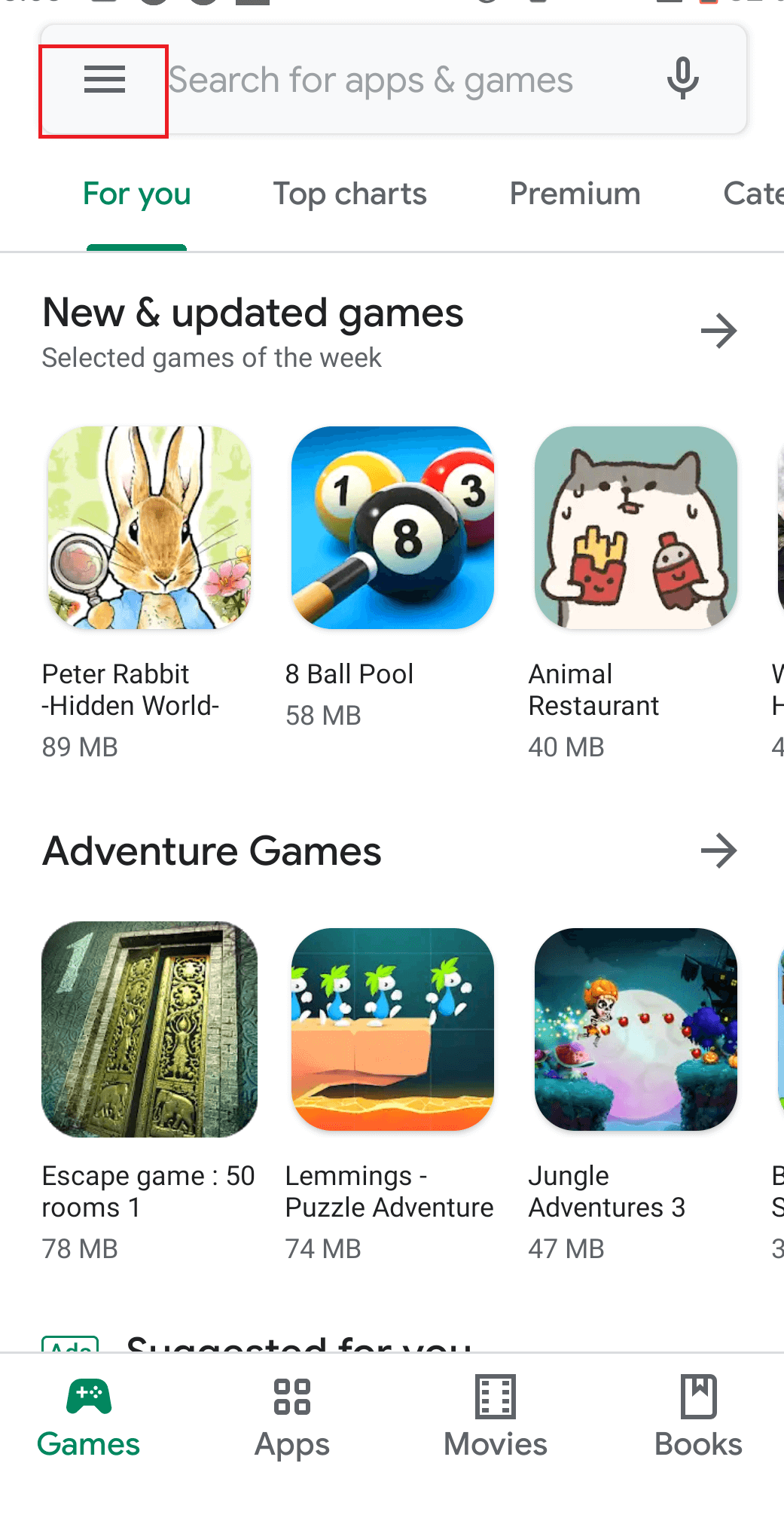 Tap on the menu icon