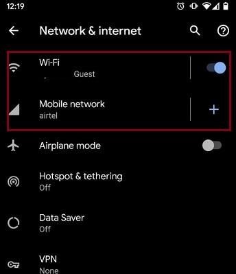 Wi-Fi and Mobile Data is working or not