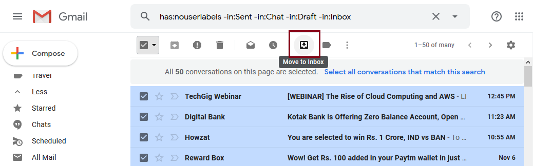 archived Gmail emails