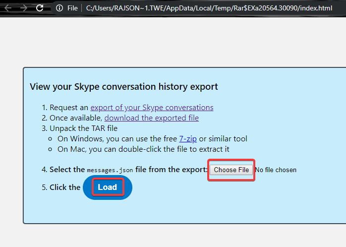 open message.json file