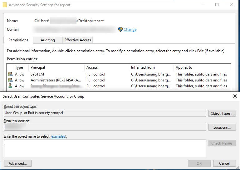 taking ownership file explorer - access to the path is denied