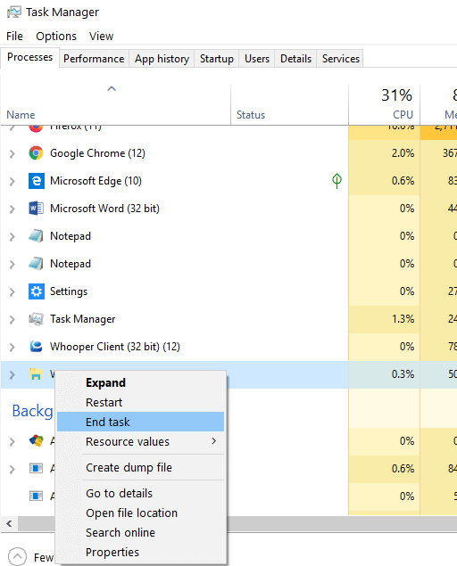 Click On End task