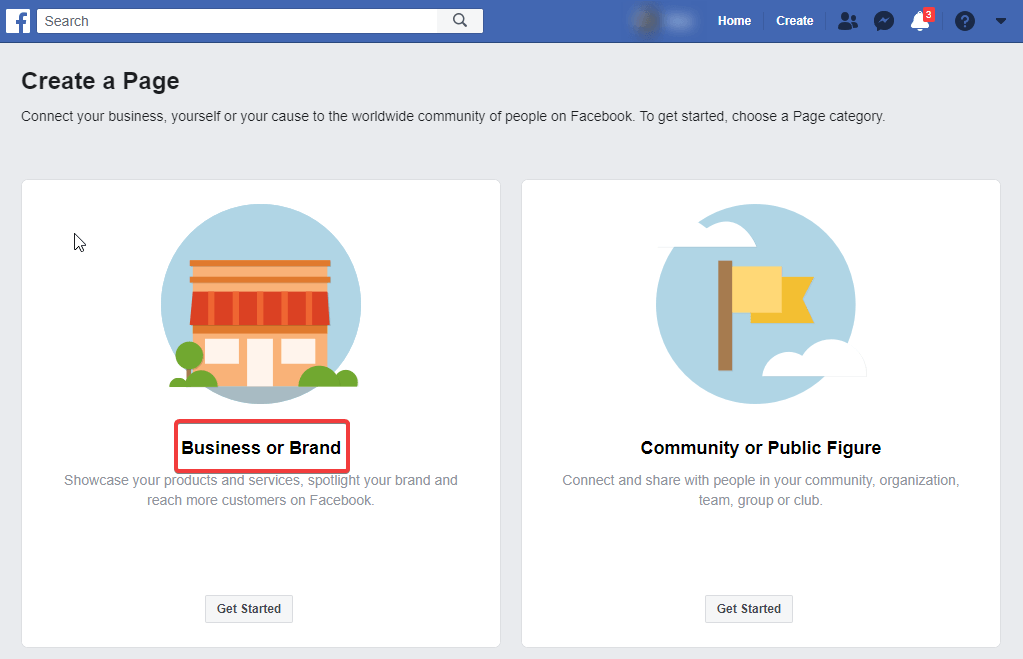 Create a facebook business page