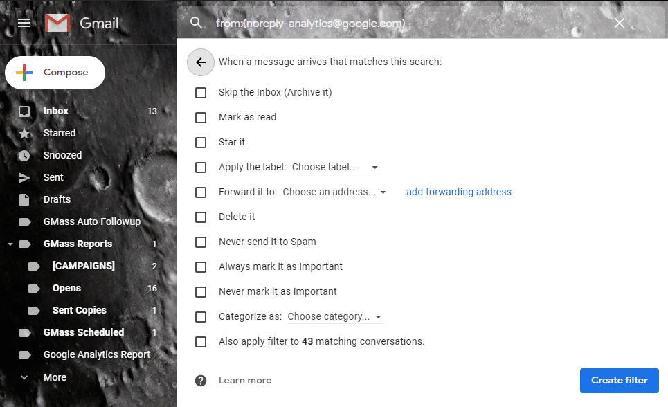 Gmail Filters Action