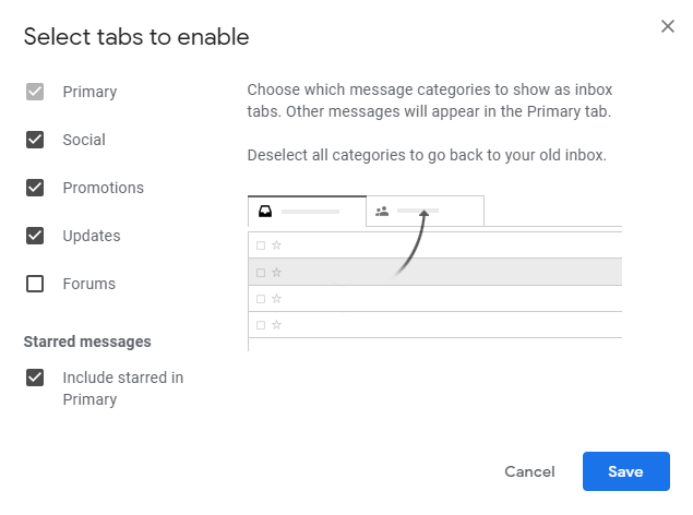 Gmail configure inbox options