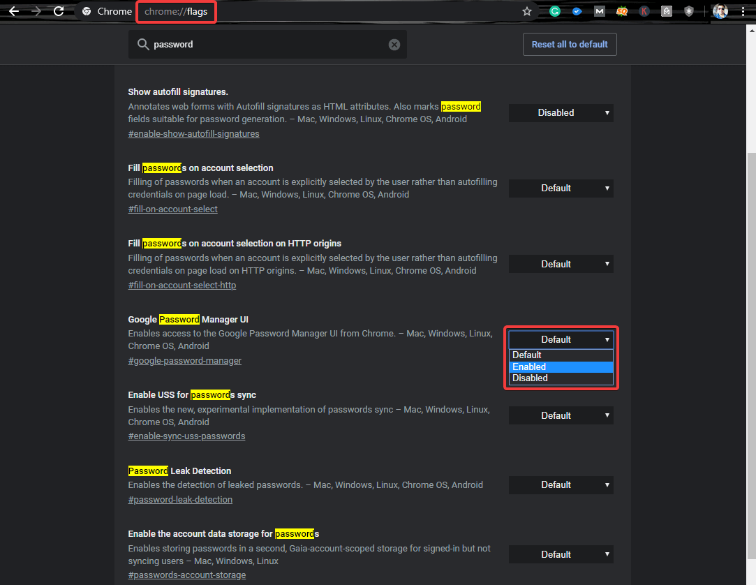 Google password manager under flags