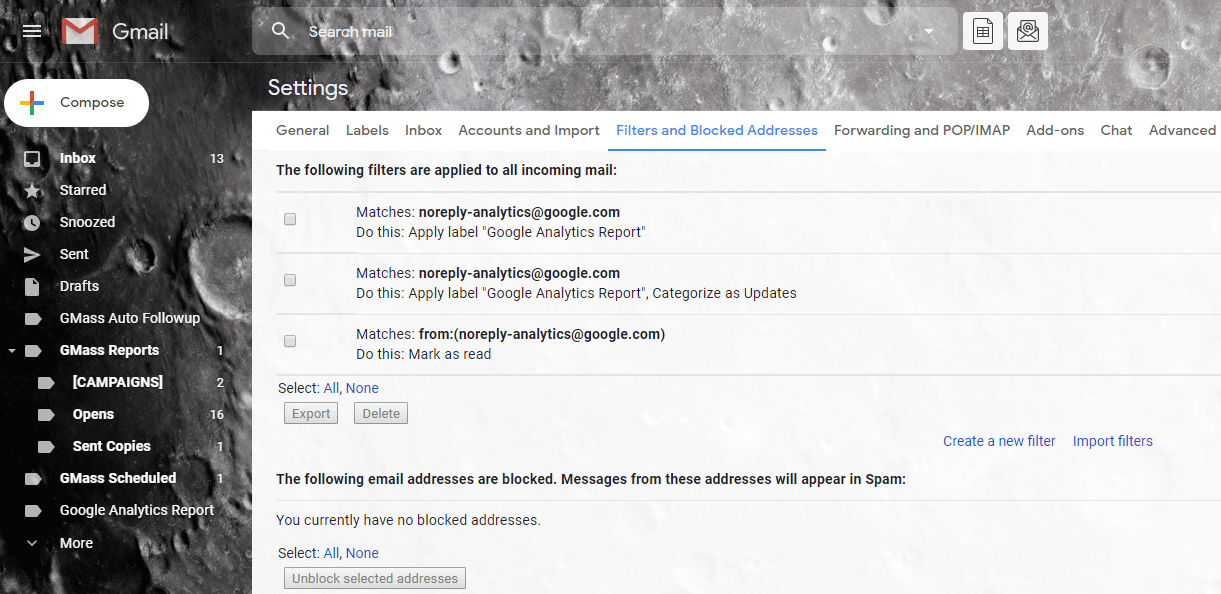 Import Export Gmail Filters
