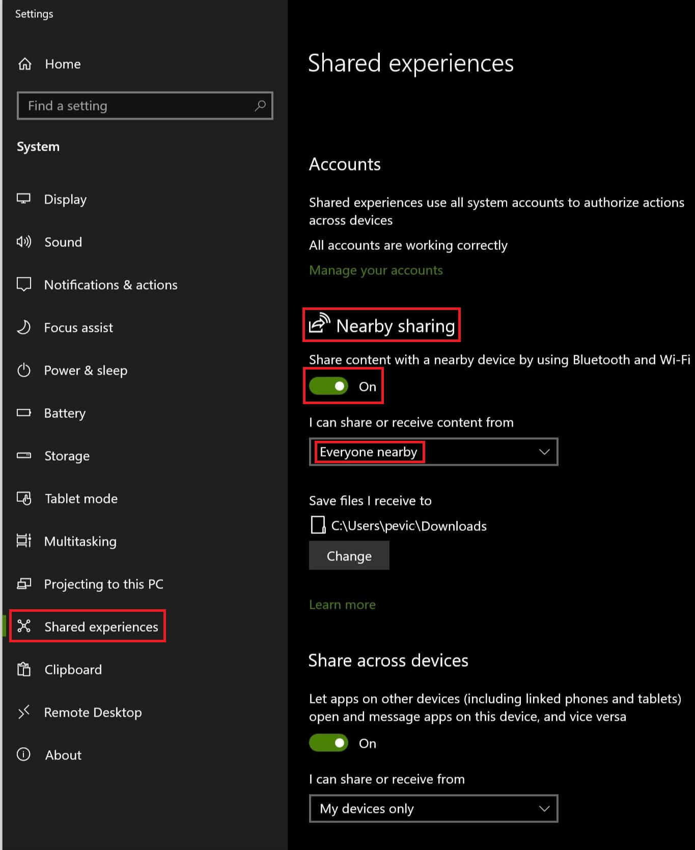 Nearby Sharing on Windows 10