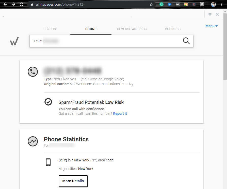 WhitePages Cell phone number tracker