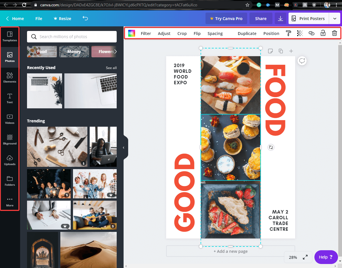 Canva online photo editor - online editing options