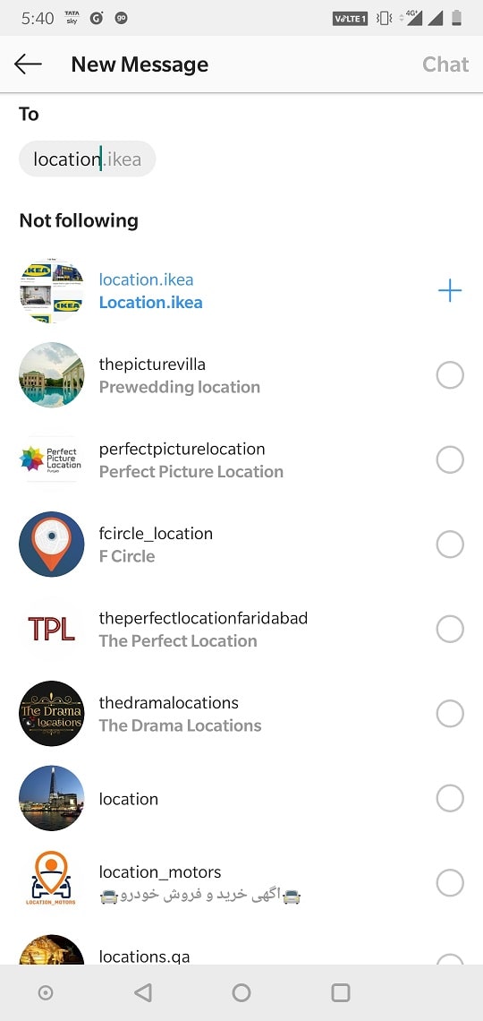 Direct message screen