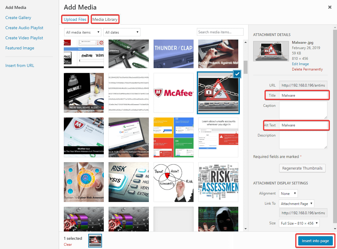 wordpress admin dashboard - add media