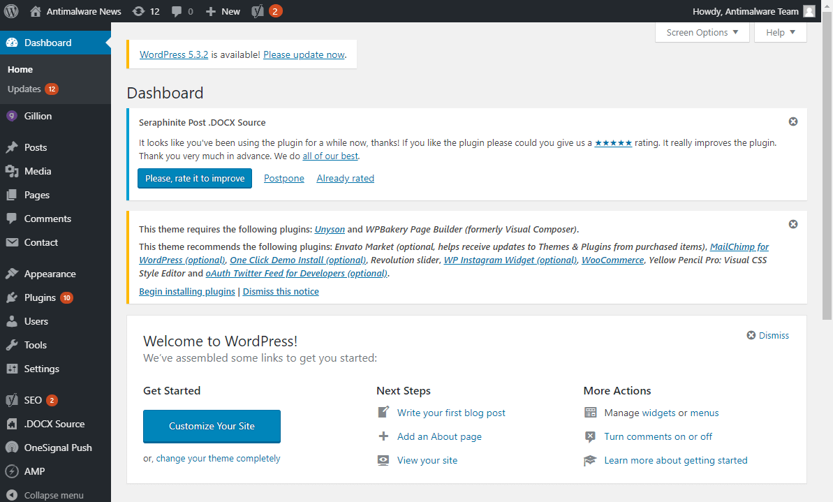 wordpress admin dashboard