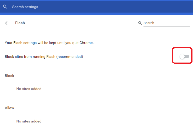 Block sites from running Flash