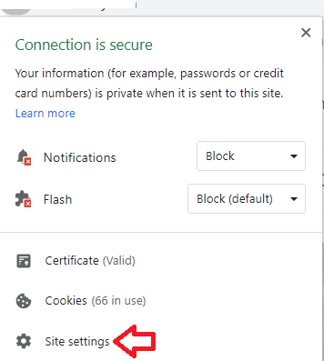 Click on the site setting on dialogue box