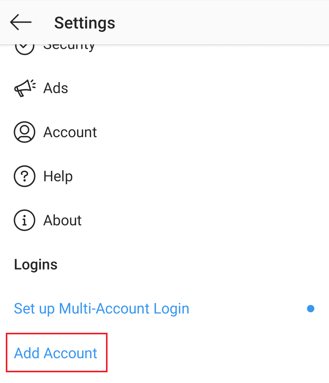 Open Setting to add multiple Account