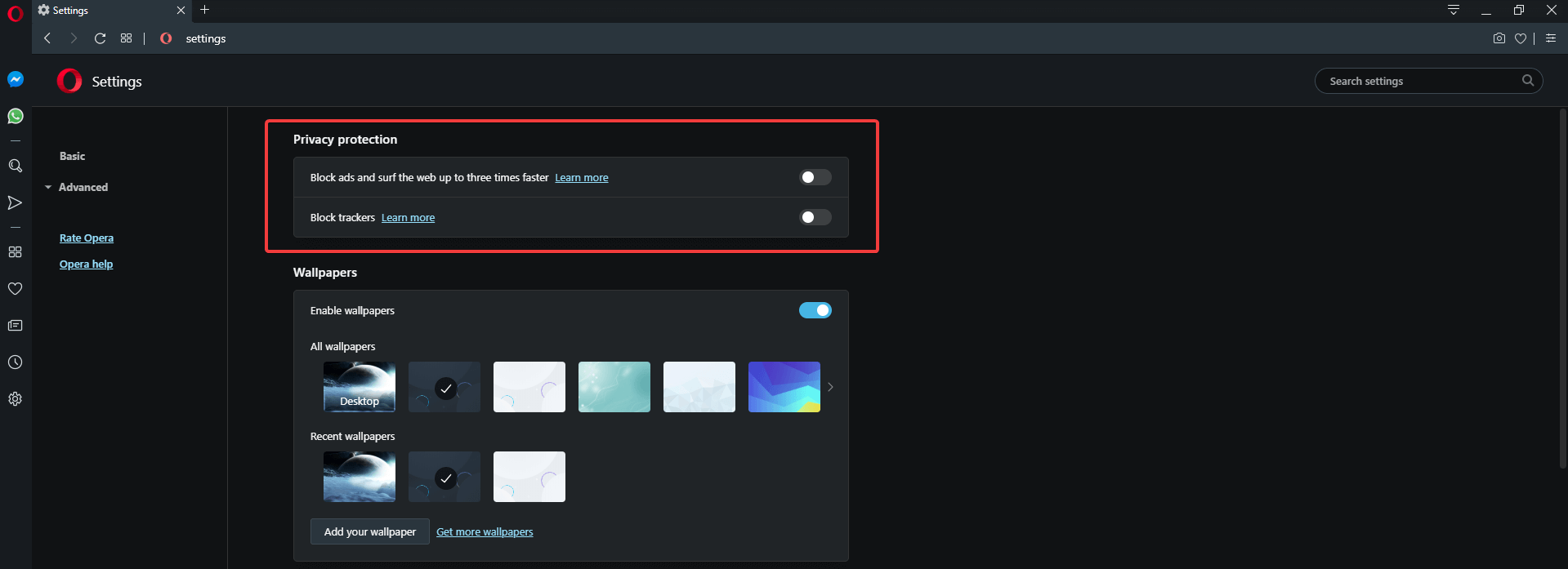 Opera tracking blocker