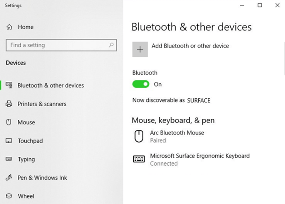Windows Bluetooth settings