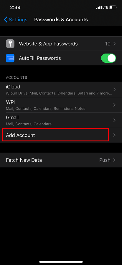 add account on iPhone