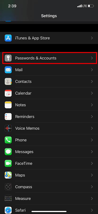 go to accounts in iPhone