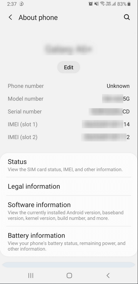 view IMEI information.