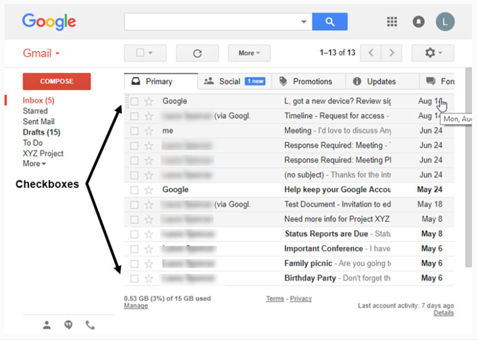 Checkbox on Gmail Account