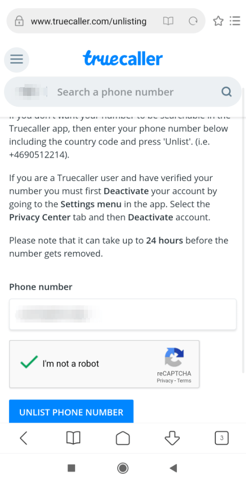 Truecaller Unlist Number