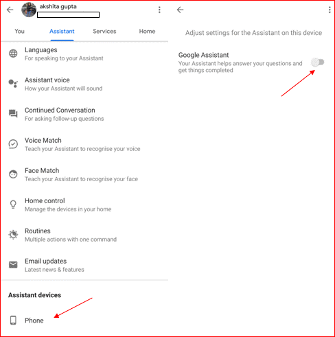 google assistant toggle