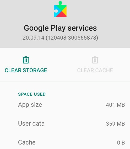 Clear Cache and storage data from google Play services