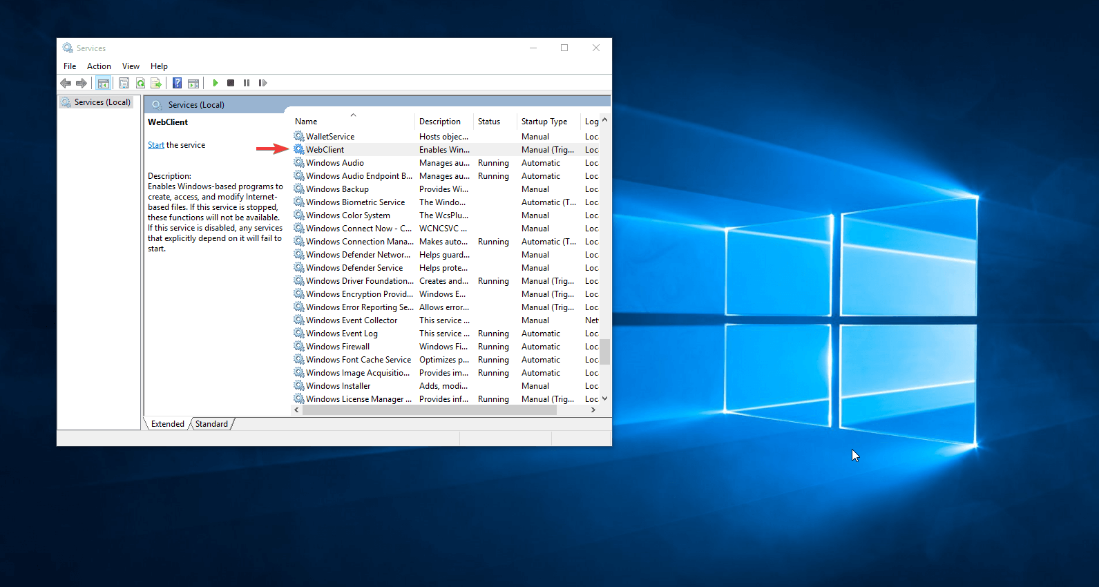 Disabling the WebClient Services to