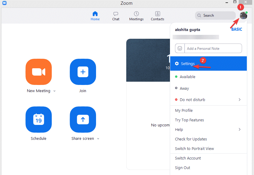 Open setting in Zoom App