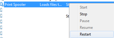 Restart on printer Spooler Services