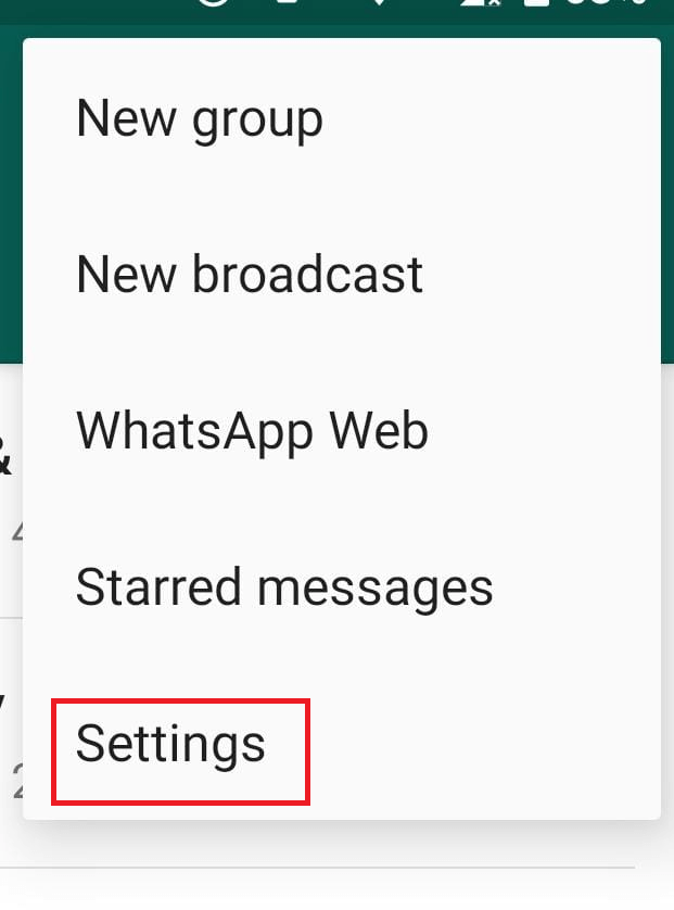 WhatsApp Settings screen