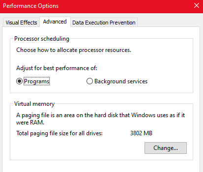 Advanced performance Options