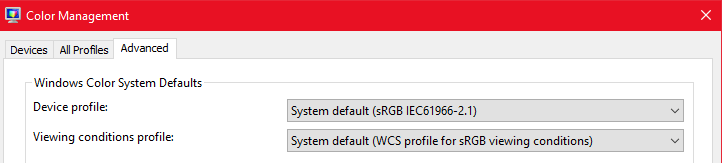 Advanced tab of colour