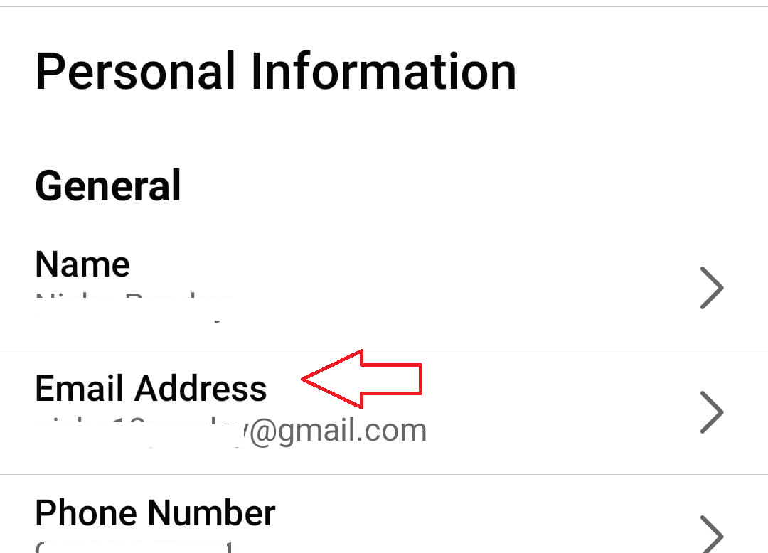 Click on Email Address on Personal Information