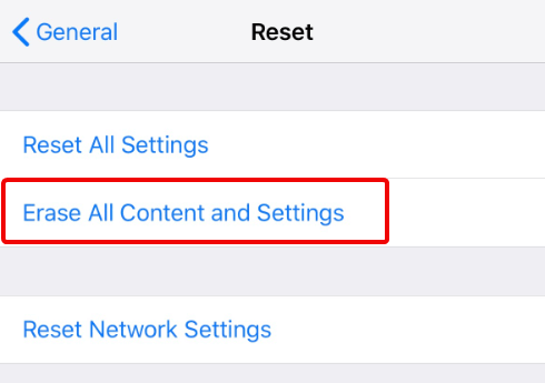 Erase All Content and Settings to Reset