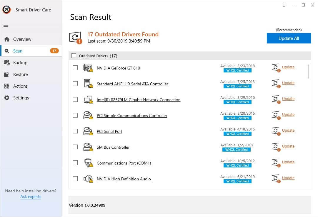 Found Outdated Driver