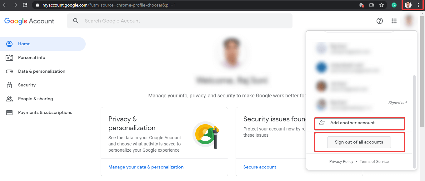 Google -Sign out of all accounts option