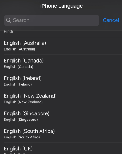 Languages on iphone